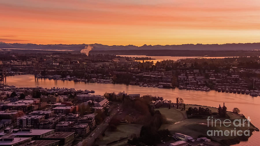 Over Seattle Dawn Above Lake Union And Wallingford Photograph