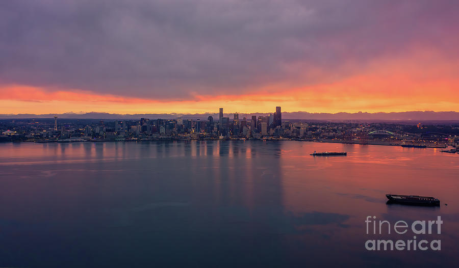 Over Seattle Dawn Mood Photograph