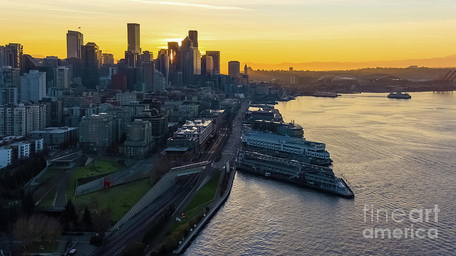 Over Seattle Dawn On The City Photograph