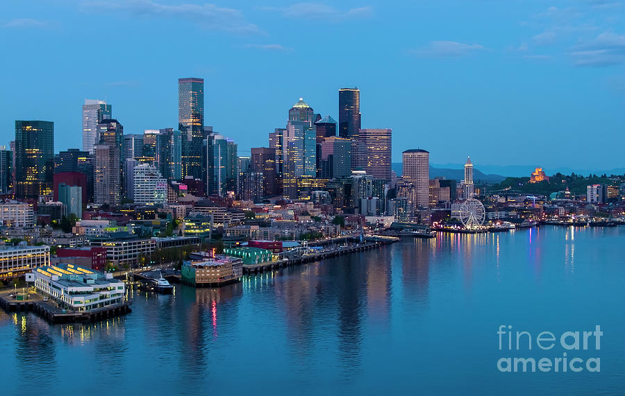 Over Seattle Downtown Skyline Blues Photograph