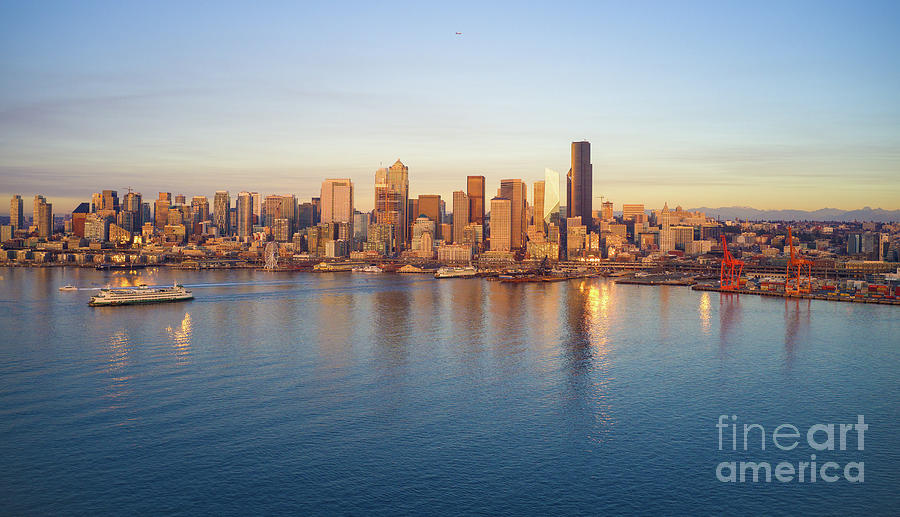Over Seattle Elliott Bay Serenity Photograph by Mike Reid