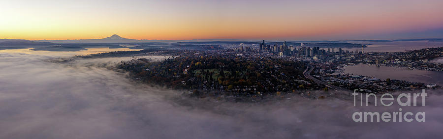 Over Seattle Fall Colors in the Sunrise Fog Photograph by Mike Reid ...