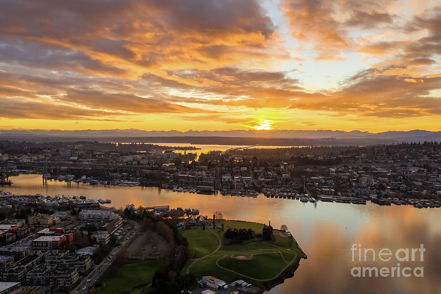 Over Seattle Gasworks And North Capitol Hill Sunrise Photograph