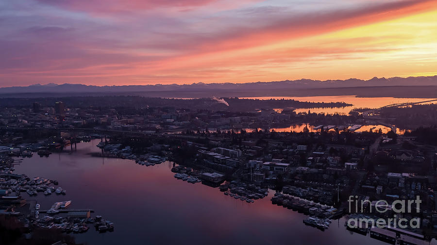 Over Seattle Lake Union Capitol Hill Sunrise Photograph
