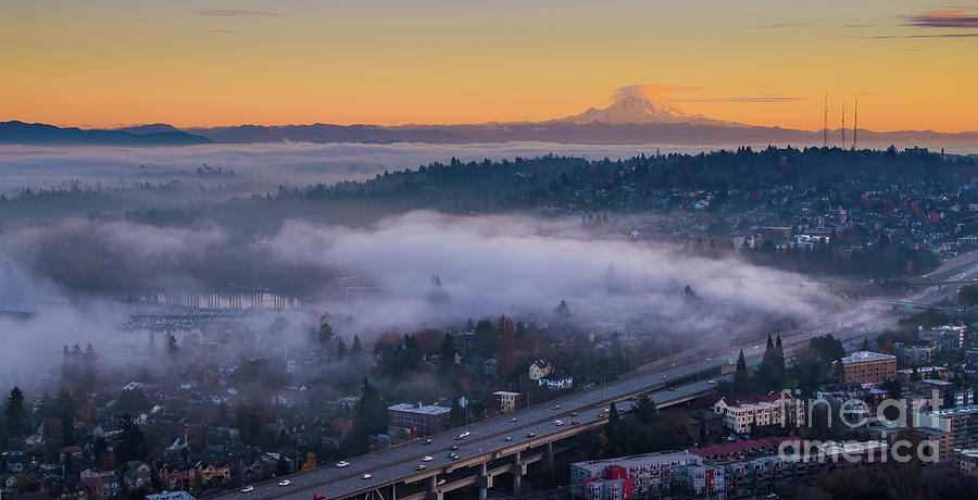 Over Seattle North Capitol Hill Fog To Rainier Photograph