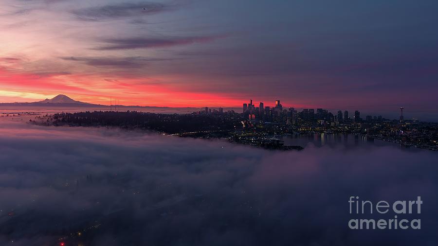 Over Seattle On A Cloud Sunrise Photograph