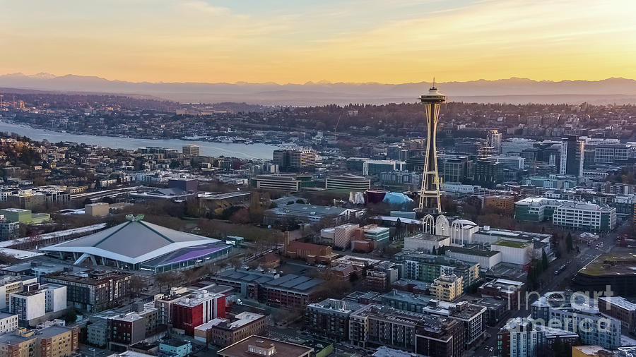Over Seattle Space Needle And Climate Pledge Arena Photograph