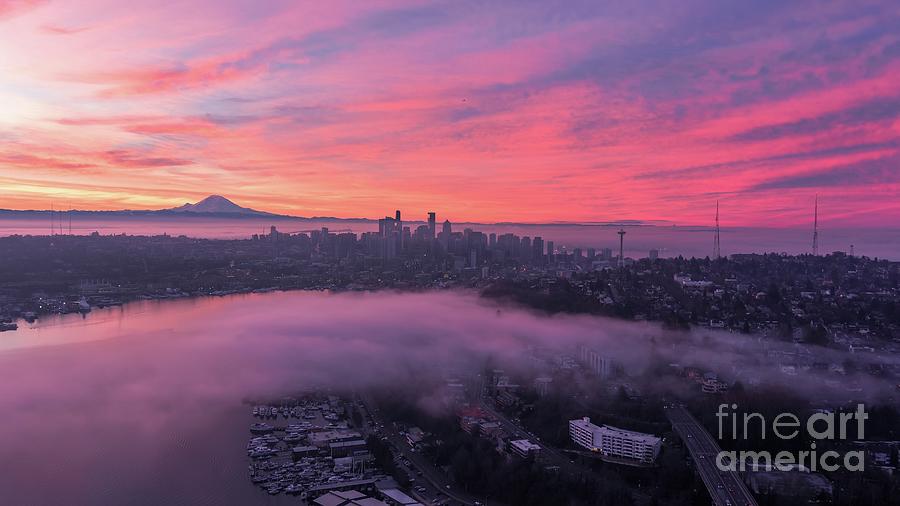 Over #seattle Sunrise Fog Drifting By Photograph