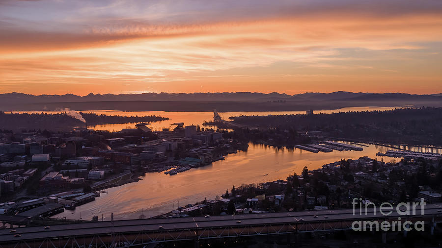 Over Seattle University of Washington And Portage Bay Sunrise Photograph by Mike Reid