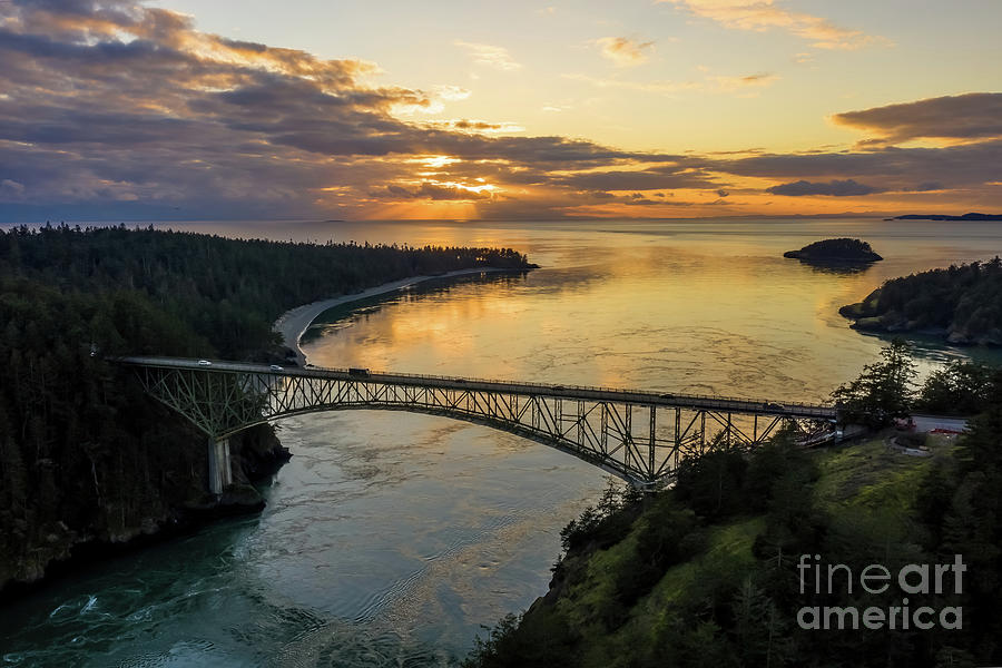 Sunset Photograph - Over the Deception Pass Bridge Sunset Skies by Mike Reid