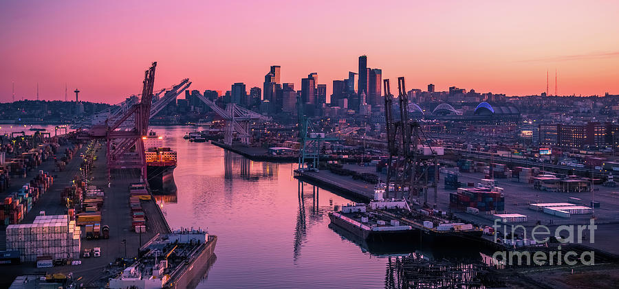 Over The Port Of Seattle At Dawn Photograph