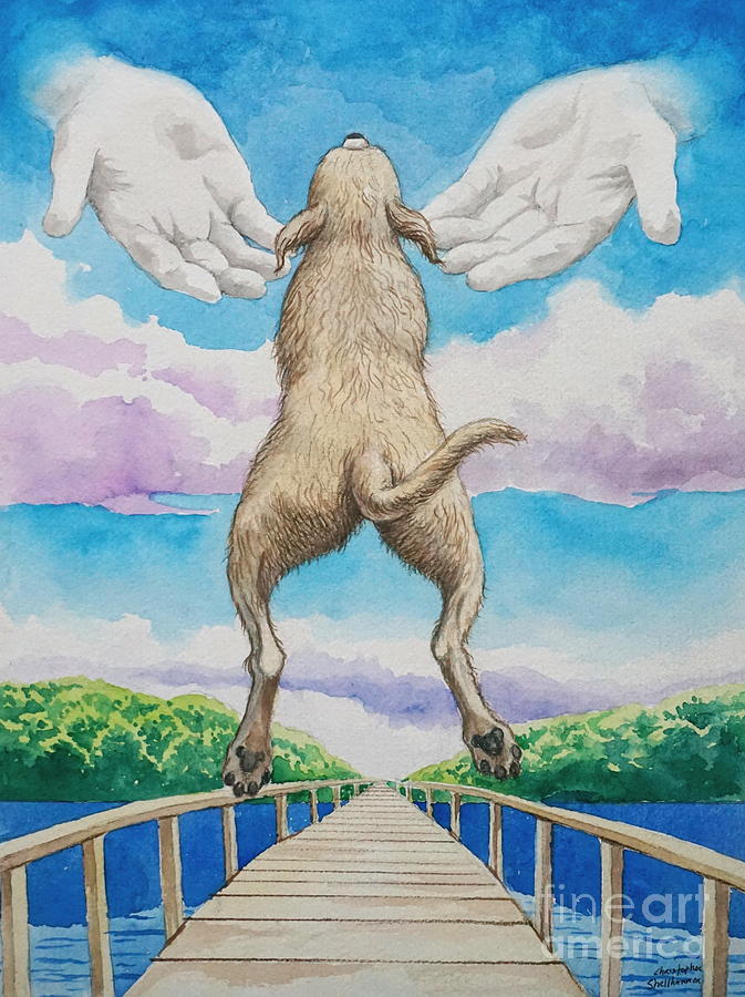 Over the rainbow bridge into the eternal hands Painting by Christopher Shellhammer