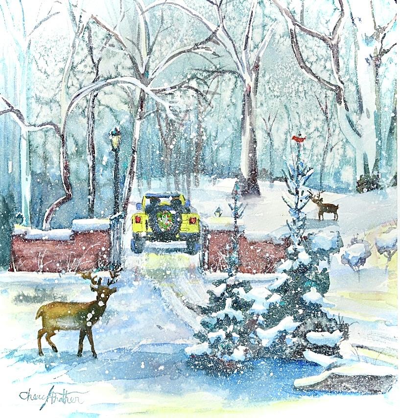Christmas Painting - Over the River And Through The Woods by Cheryl Prather