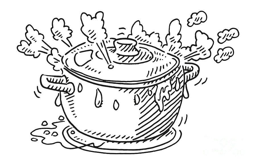 Overboiling Cooking Pot Drawing Drawing by Frank Ramspott