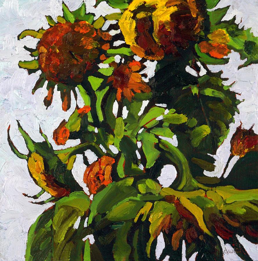 Overcast Sunflowers Painting by Phil Chadwick
