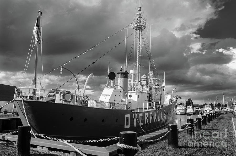 Overfalls Lightship Lewes Black and White Coastal Landscape Photograph Photograph by PIPA Fine Art - Simply Solid