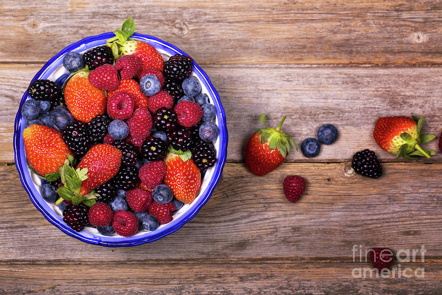 Overhead view of summer fruits in a bowl Photograph by Jane Rix