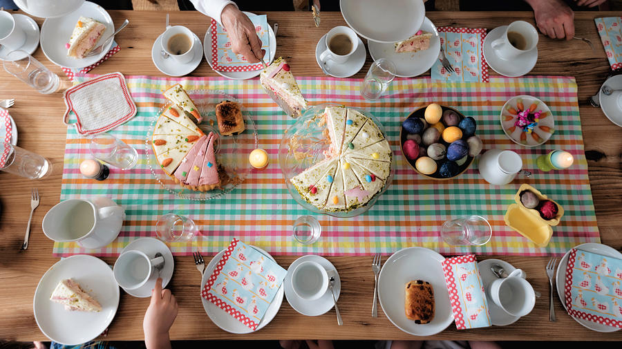 Overhead View On Easter Table With Family Around Photograph by Golero