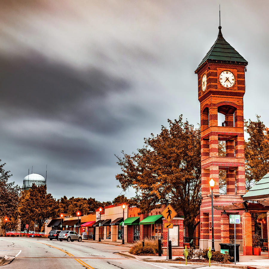 Kansas City Photograph - Overland Park ClockTower and Water Tower Cityscape by Gregory Ballos