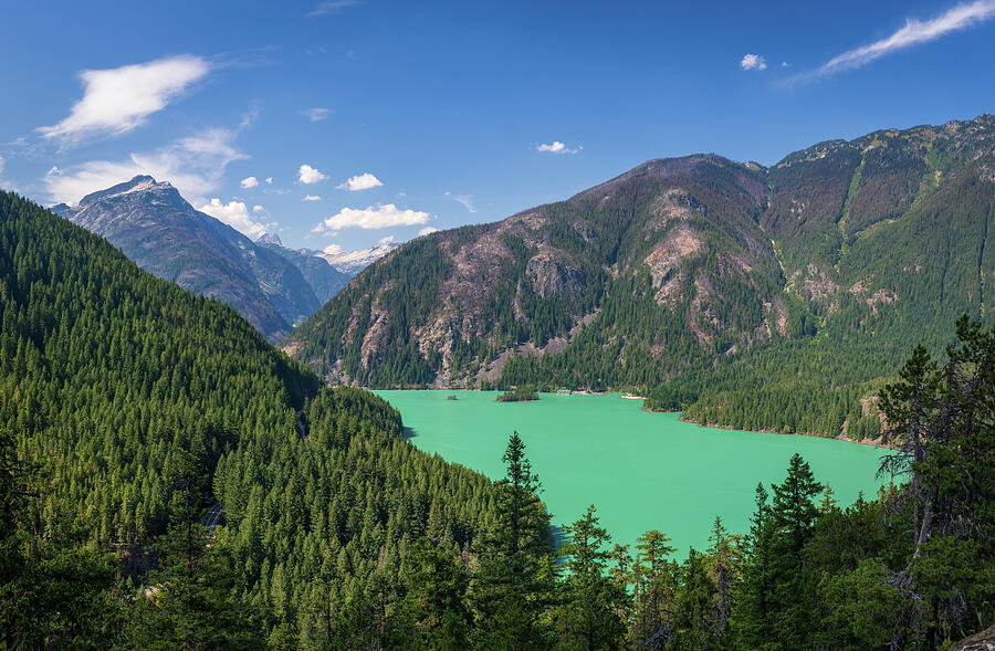 Mountainous Landscape with Turquoise Lake Photograph - Overlook of Diablo Lake in North Cascades from Thunder Knob trai by Steven Heap