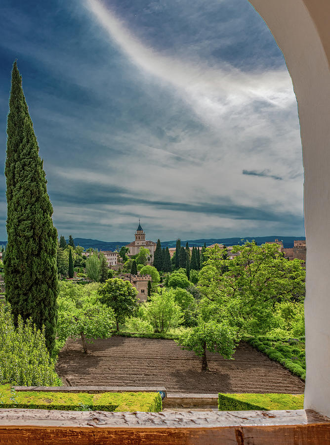 Overlooking The Alhambra From The Formal Gardens Photograph by Marcy Wielfaert
