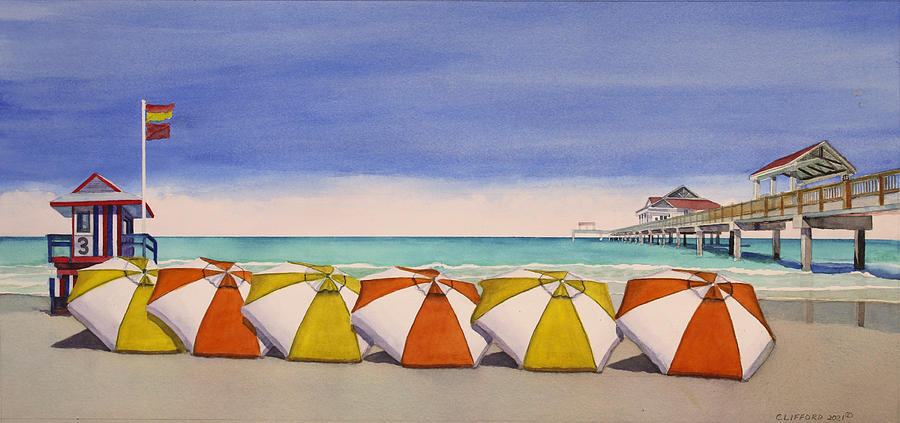 Beach Painting - Overlooking the Pier by Cory Clifford Beach Painting - Overlooking the Pier by Cory Clifford