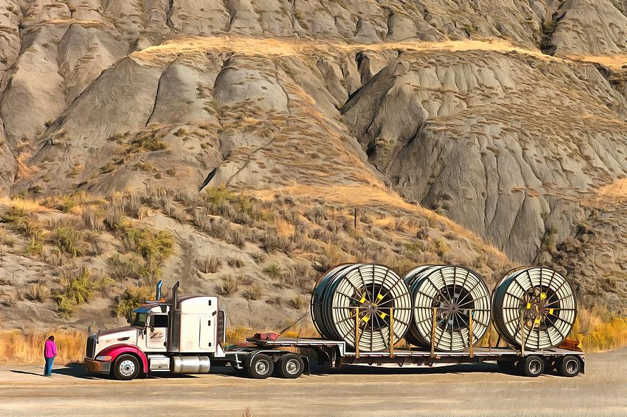 Oversize load on a Peterbilt semi-truck in Montana Digital Art by Mick Flynn