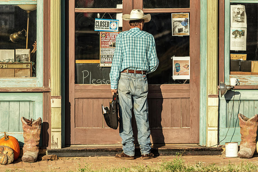 Cowboy Opening His Store-001-C Photograph by David Allen Pierson