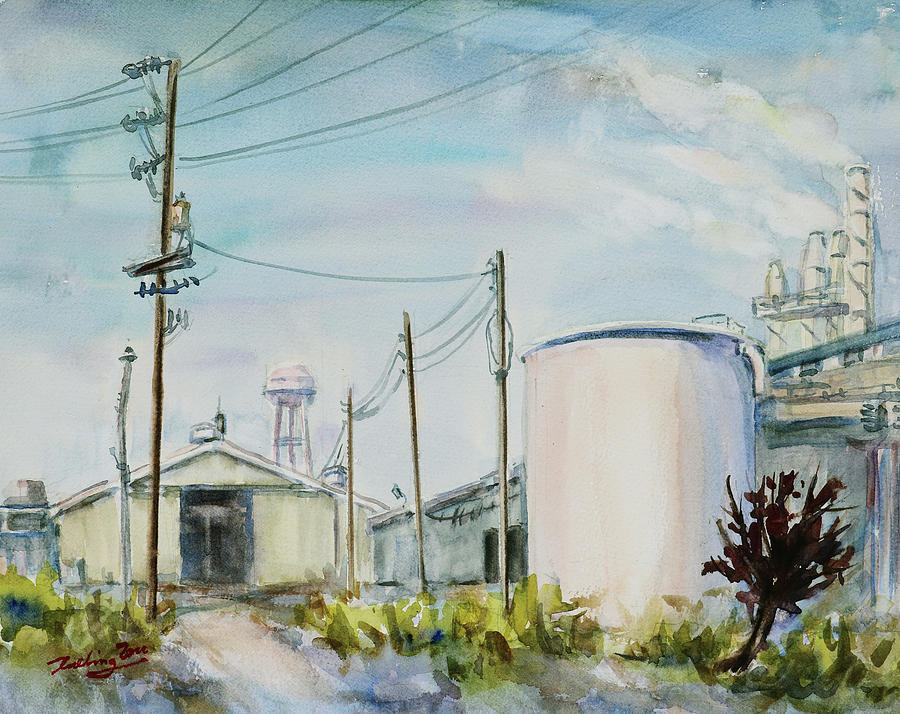 Owen Corning Factory Santa Clara California Painting by Xueling Zou