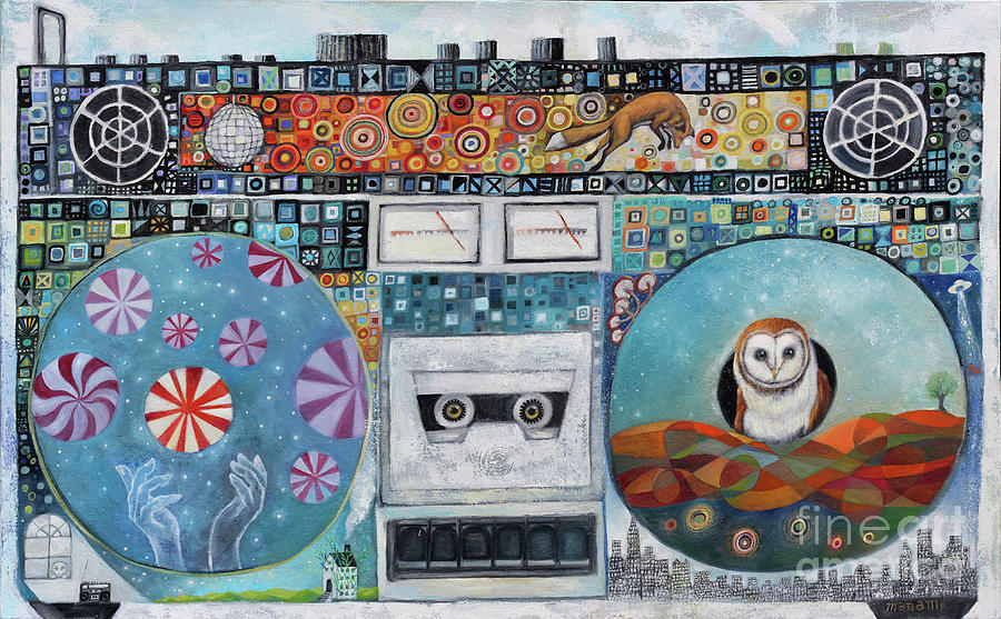 Owl and Fox and Boombox Painting by Manami Lingerfelt