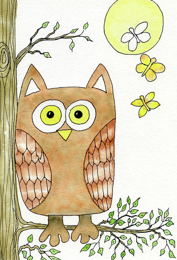 Owl and Moths Painting by Norma Appleton