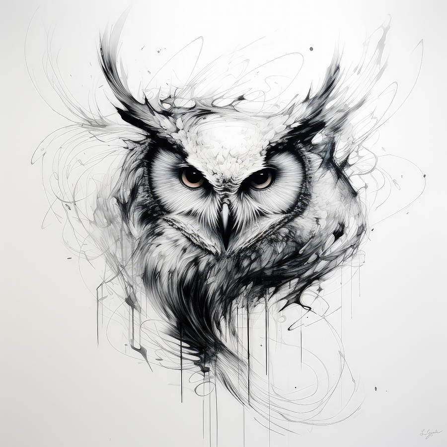 Owl Black and White Art Painting by Lourry Legarde