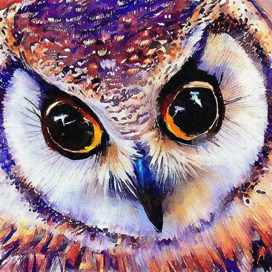 Owl closeup portrait Digital Art by Tatiana Travelways