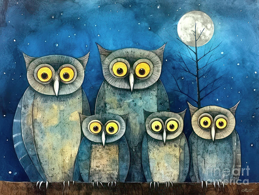 Owl Family Digital Art by Jutta Maria Pusl