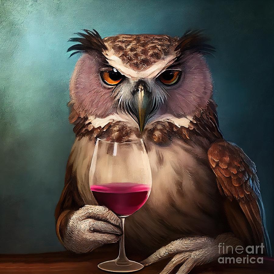 Nature Painting - Owl Having Drink by N Akkash