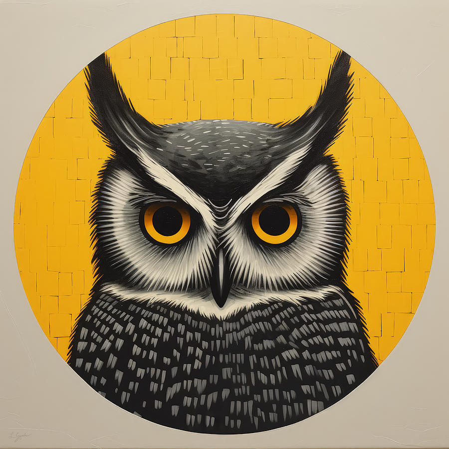 Yellow Owl Painting - Owl Illustration by Lourry Legarde