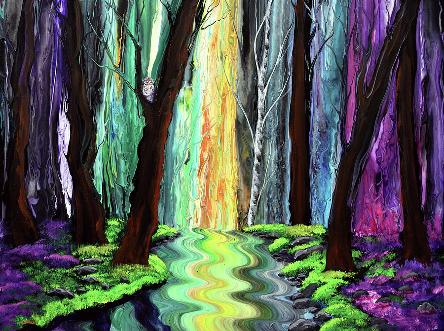 Owl in a Colorful Woodland Painting by Laura Iverson