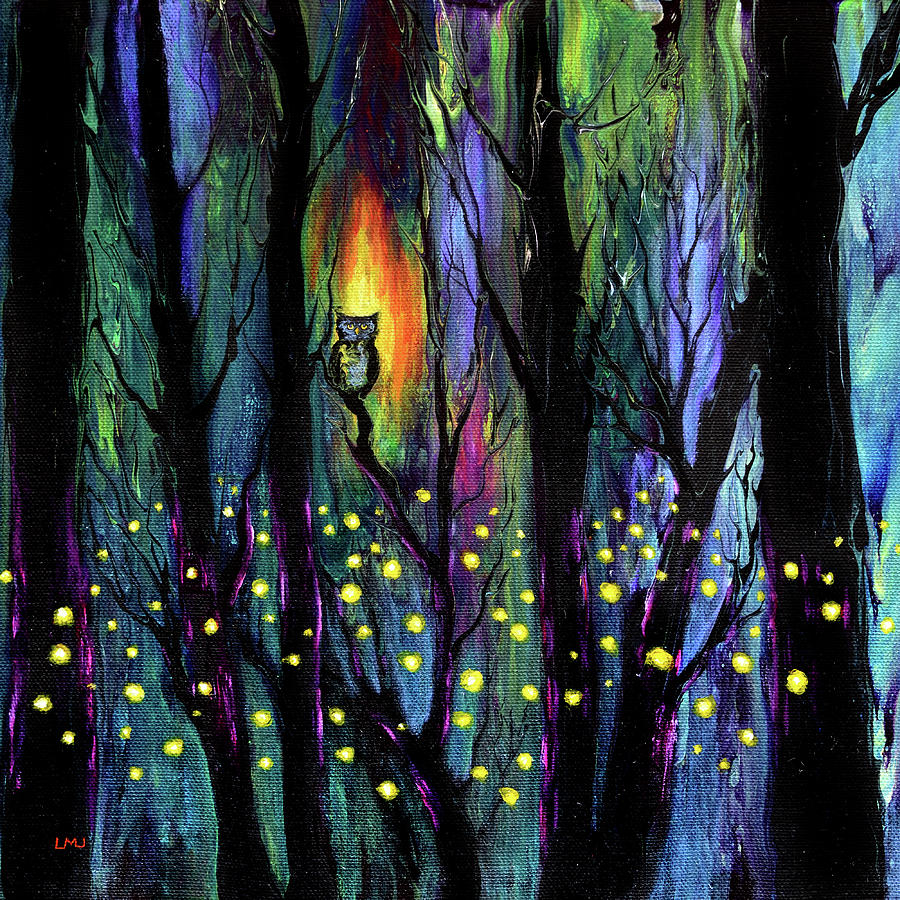 Owl in a Deep Dark Forest Painting by Laura Iverson
