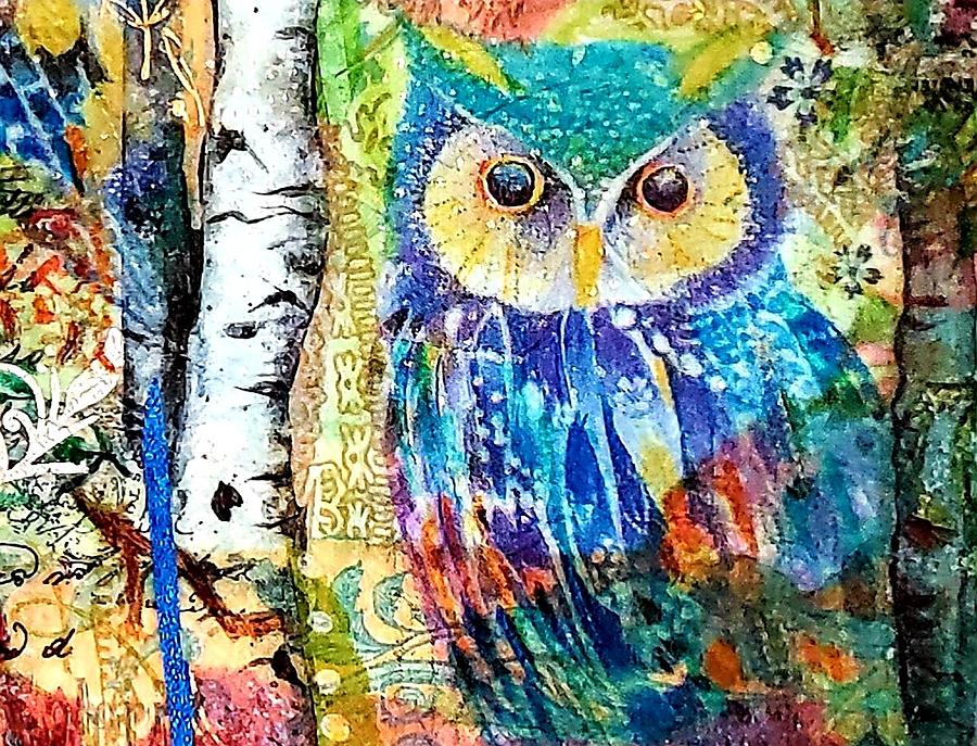 Starry Owl I Mixed Media by Deborah Cherrin