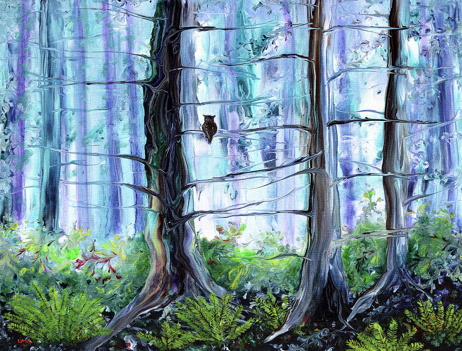 Owl in Cypress Grove Painting by Laura Iverson