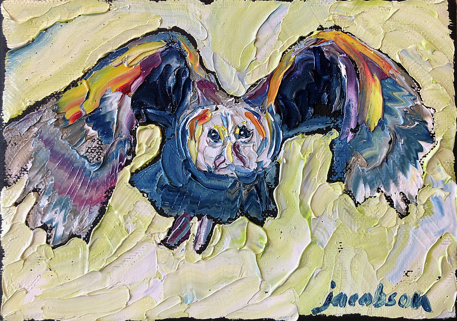Owl in Flight Painting by Carrie Jacobson