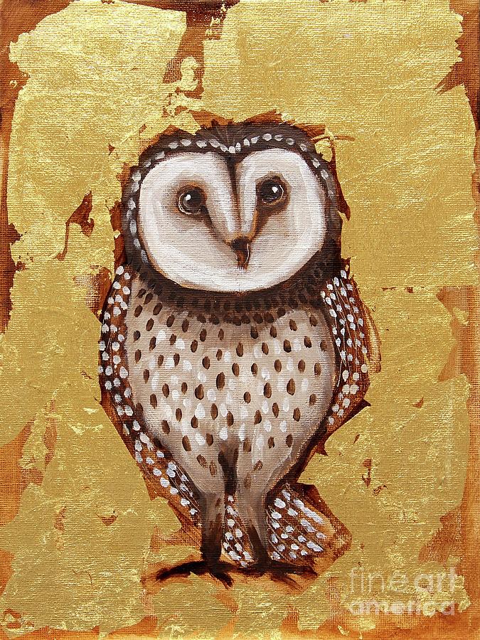 Owl in Gold Leaf Painting by Lucia Stewart