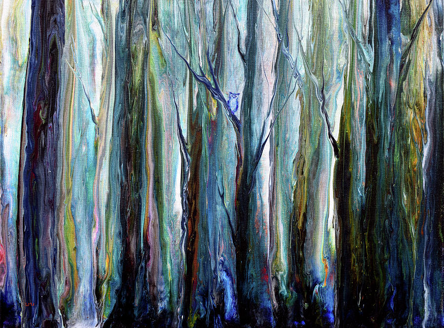 Owl in Misty Woodland Painting by Laura Iverson