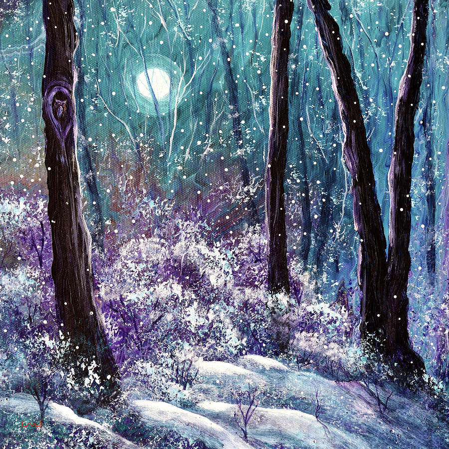 Owl in Quiet Snowfall Painting by Laura Iverson