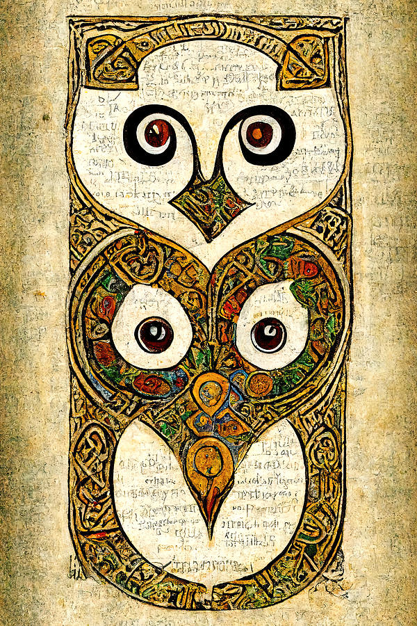 Owl, in the style of Book of Kells, 01 Painting by AM FineArtPrints