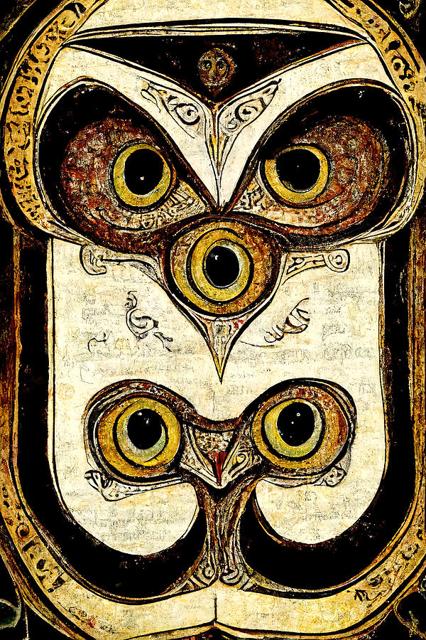 Owl, in the style of Book of Kells, 02 Painting by AM FineArtPrints
