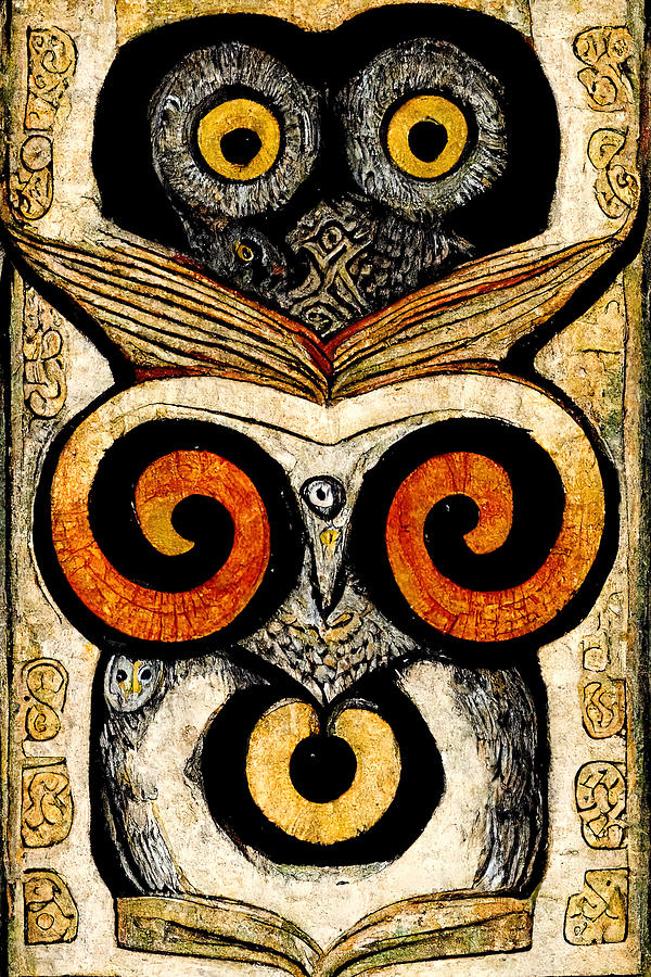 Owl, in the style of Book of Kells, 04 Painting by AM FineArtPrints