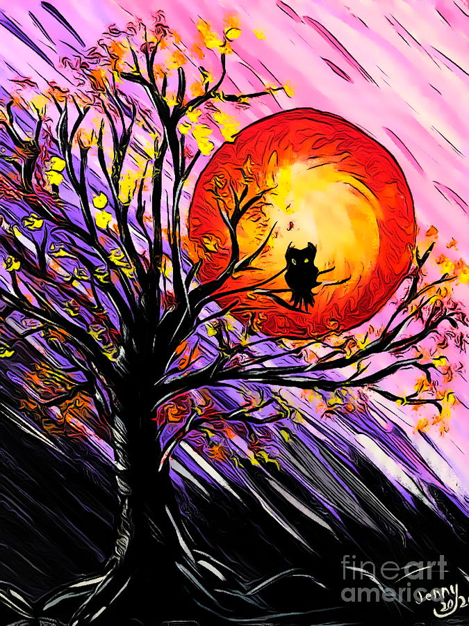 Owl in Tree Painting by Jenny Revitz Soper