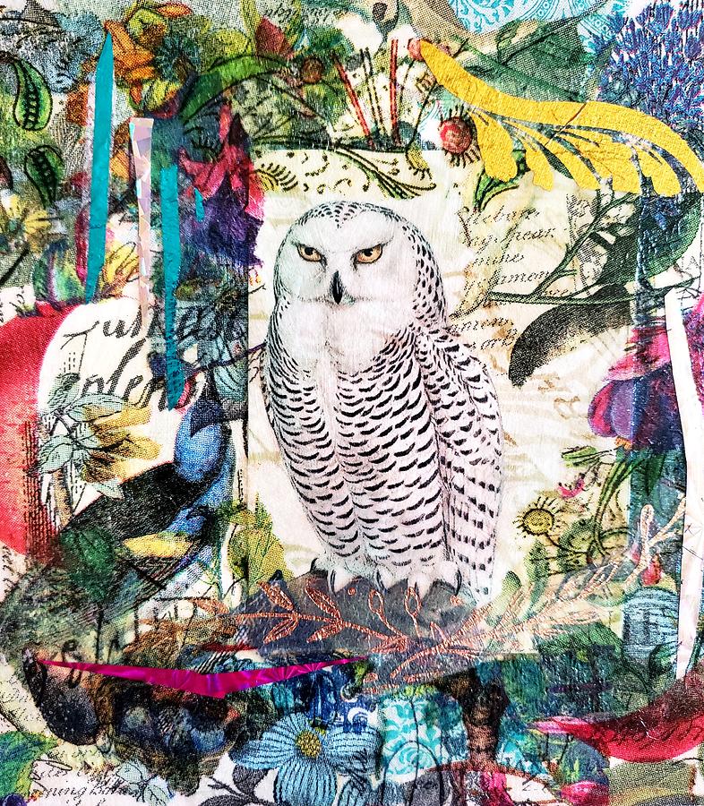 Owl Laureate Mixed Media by Deborah Cherrin