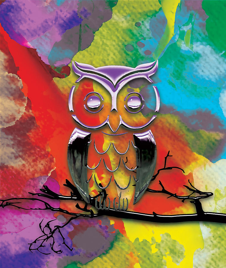 Owl On A Branch Mixed Media by Marvin Blaine